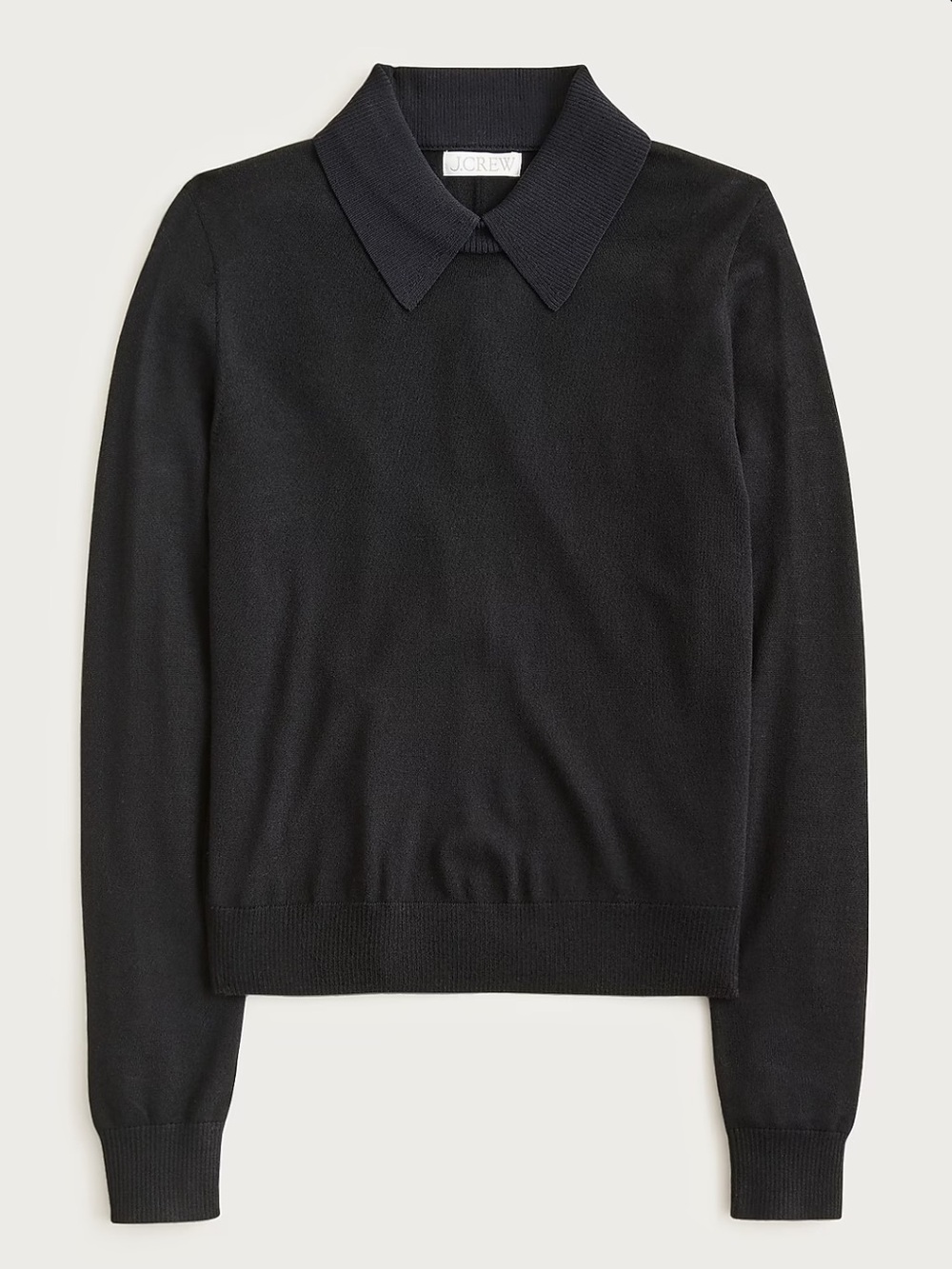 J. Crew Carolyn Collared Merino Wool Crewneck Sweater- black